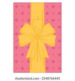 Pink gift box with yellow bow and diamond pattern, Vector