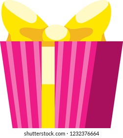 Pink gift box with yellow ribbon and yellow bowknot