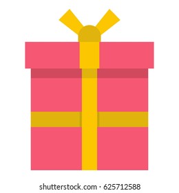 Pink gift box with a yellow ribbon icon flat isolated on white background vector illustration