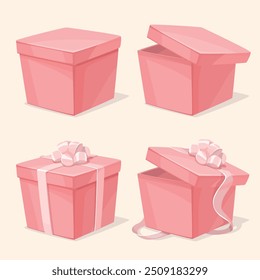 Pink gift boxes tied with ribbons, vector illustration suitable for weddings, Valentine's Day, birthdays, and various romantic occasions, pink paper box