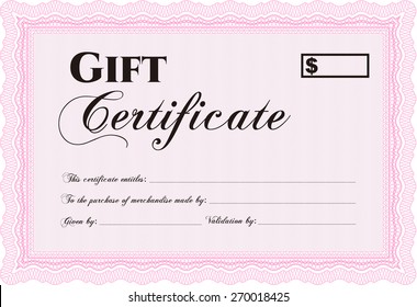 Plantilla de certificado de regalo rosa