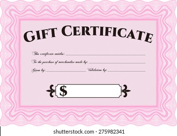 Plantilla de certificado de regalo rosa