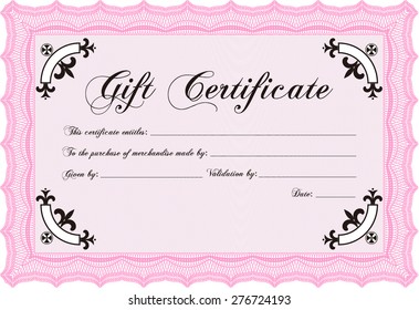 Plantilla de certificado de regalo rosa