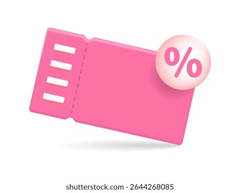 Pink gift coupon with a percentage sign. The concept of business promotion and online shopping at a discount. Label, banner.