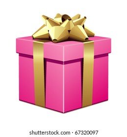 Pink gift with gold bow vector illustration