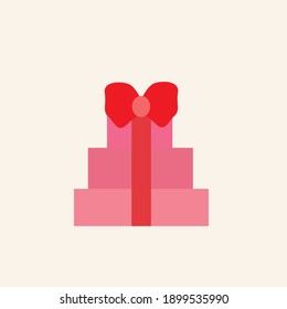 Pink gift present boxes saint Valentine with red ribbon and bow. Flat vector illustration printable