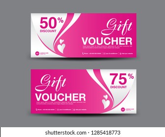 Pink Gift Voucher template, coupon design, certificate, ticket template, discount layout, banner vector illustration, Valentine's Day sale banner