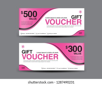 Pink Gift Voucher template, coupon design, certificate, ticket template, discount layout, banner vector illustration, Valentine's Day sale banner
