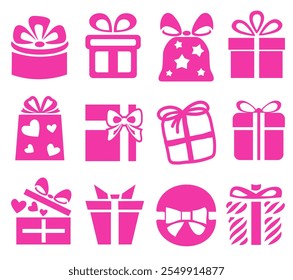 Pink gifts icons. Gift vector collection