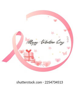 Pink gifts and little hearts are isolated on white backgrounds—decoration for Valentine's day border or frame design.