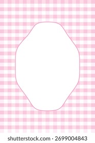 Fundo de gingham rosa com um branco   quadro. Modelo vetorial versátil para cartões femininos, etiquetas ou convites.