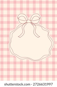 Fundo de Gingham rosa com quadro decorativo e arco