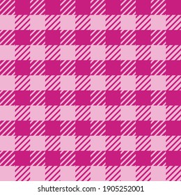 Pink gingham check. Seamless vector plaid for Valentine’s Day, Easter, fashion, background or accessories
