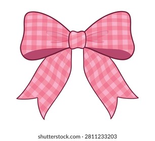 Pink Gingham Ribbon Bow Clipart – Cute Plaid Gift Bow Cartoon Illustration