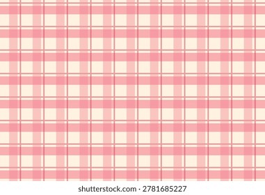 Pink gingham textile of fabric square checkered seamless pattern texture background vector with line editable
