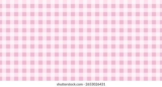 Padrão de gingham ou vichy rosa. Textura xadrez piquenique xadrez. Toalha de mesa, cobertor, guardanapo de cesta ou toalha impressão têxtil. Design de coquette de tecido moderno de bebê ou adolescente. Ilustração plana vetorial.