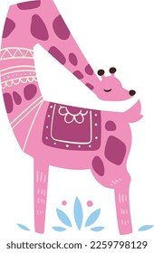 pink giraffe folk animal in Scandinavian style