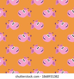 Pink giraffe head,seamless pattern on orange background.