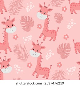 Patrón transparente de jirafa rosa. Safari animal de los niños para la ropa del bebé, diseño del Fondo de pantalla y del bebé, papel de embalaje, materia textil