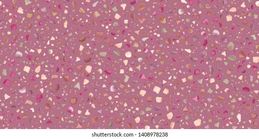 Pink Girl Girly Terrazzo Seamless Repeat Vector Pattern.  Made with real rocks. Shades of pink, peach, mauve.  Thousands of random non-overlapping elements.  Generative Art (made with code). 