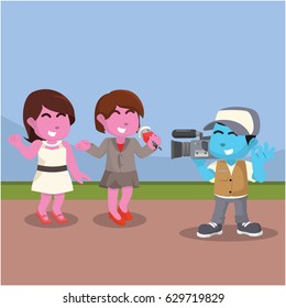 pink girl interviewing celebrity