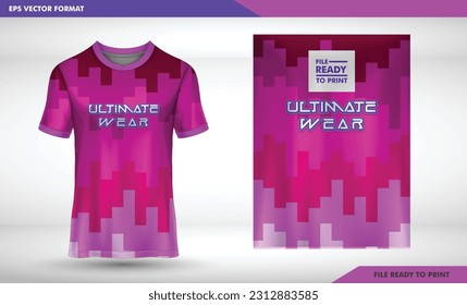 pink girl pattren t-shirt sport design template with abstract line halftone pattern for soccer jersey. Sport uniform in front view. Tshirt mock up for sport club. Vector Illustration