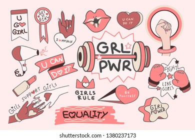 Pink girl power collection vectors