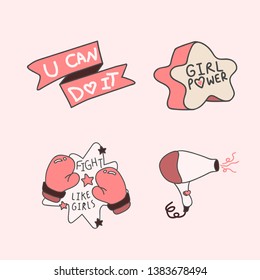 Pink girl power collection vectors