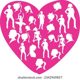 pink girl silloutte vector illustrations