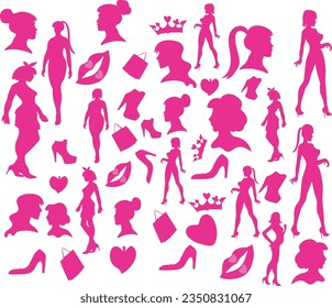 pink girl silloutte vector illustrations