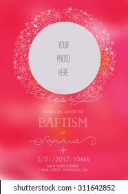 Pink Girls Baptismchristening Photo Invitation Template Stock Vector ...