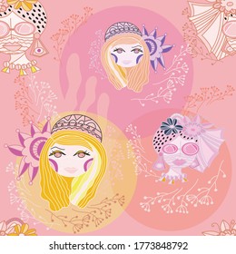 pink girls seamless pattern design. Great feminine fabric, scrapbooking, wallpaper, giftwrap. Suraface pattern design