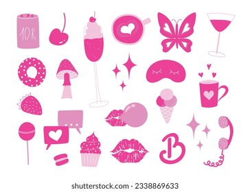 Pink girly items illustration set