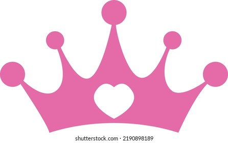 pink girly princess royalty crown with heart jewels. flat style.