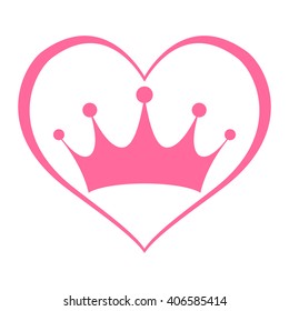 Pink Girly Princess Royalty Crown With Heart Outline vector graphic