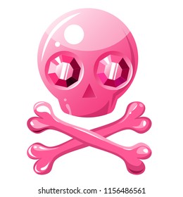 Pink glamorous glossy skull isolated on white background.