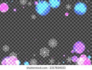 Pink Glare Background Transparent Vector. Snow Snowy Texture. Blue Beautiful. Bright Snowflake Luxury. January Design.