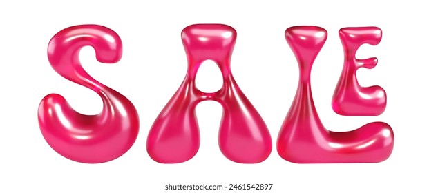 Vidrio rosa burbujeante texto 3d venta. tipografía. Ilustración de globo 3D. REBAJAS Color perla brillante. Vector 3D brillante de la promoción de descuento aislado en el fondo transparente.