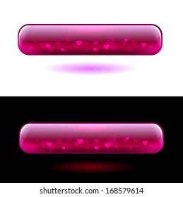 Pink glass button with hearts. 