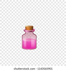 Pink glass flask icon. Cartoon of pink glass flask vector icon for on transparent background