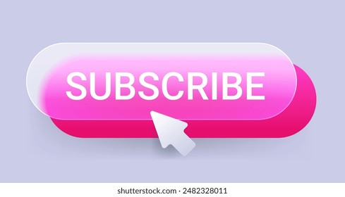 Pink glass morphism subscribe button. Vector media element button