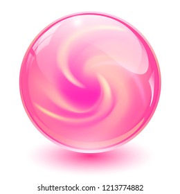 Pink glass sphere, 3D marble ball, vector illustration.