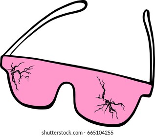 Pink Glasses Cracked - Vector Illustration, Isolated On White