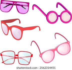 pink glasses of different shapes vector