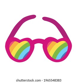 Pink glasses with rainbow on the white background.
