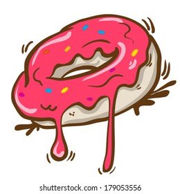 Pink Glaze Donut Cartoon Illustration Isolated On White
