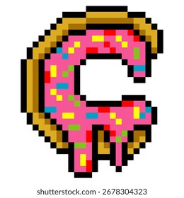 Rosado esmaltado donut goteando en estilo de arte de píxeles
