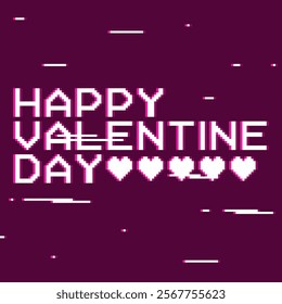 Pink Glitched Happy Valentine Day Pixel Art Typography Sign Illustration