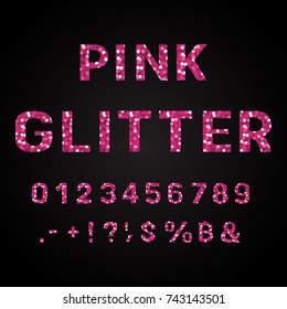 Pink glitter alphabet numbers vector illustration