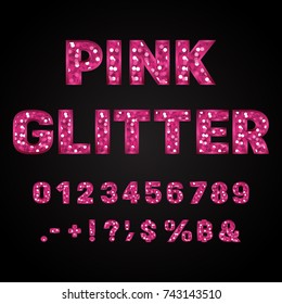 Pink glitter alphabet numbers vector illustration